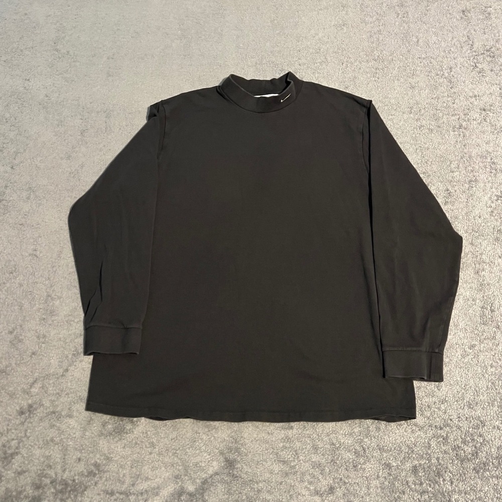Vintage Nike Mens Size 2XL Black Mock Neck Long Sleeve Embroidered Swoosh Shirt